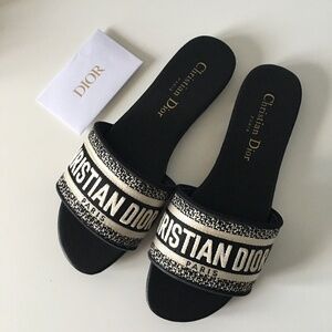 Dior Dway Embroidered Cotton Logo Slides